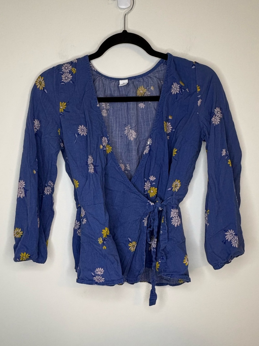 Old Navy Blue Floral Wrap Tunic V-neck Top Size XS